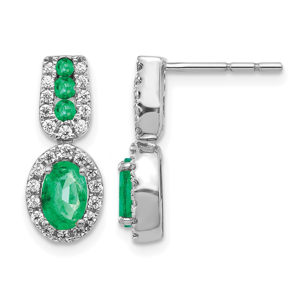 EM5597-EM-033-WA.jpg 14k White Gold 6x4mm Oval Emerald and Diamond Halo Post Earrings - Image 1