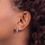 14k White Gold 6x4mm Oval Ruby and Diamond Halo Post Earrings - Image 3