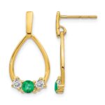 14k Emerald and White Sapphire Teardrop Post Dangle Earrings