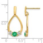 14k Emerald and White Sapphire Teardrop Post Dangle Earrings - Image 4