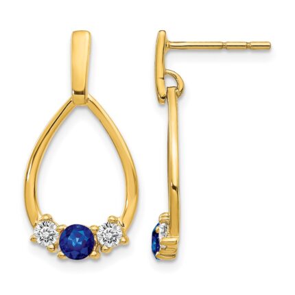 14k  Blue and White Sapphire Teardrop Post Dangle Earrings