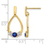 14k  Blue and White Sapphire Teardrop Post Dangle Earrings - Image 4