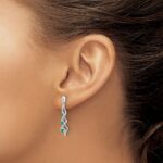 14k White Gold Diamond and Emerald Twisted Post Dangle Earrings - Image 3