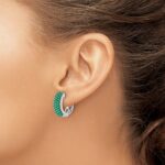 14k White Gold Diamond and Emerald 18mm Hinged Hoop Earrings - Image 3