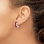 14k White Gold Diamond and Ruby 18mm Hinged Hoop Earrings - Image 3