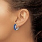 14k White Gold Diamond and Sapphire 18mm Hinged Hoop Earrings - Image 3