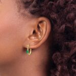 14k 1/20 carat Diamond and 5x2.5mm Marquise Emerald Hinged Hoop Earrings - Image 3