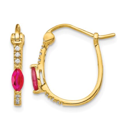 14k 1/20 carat Diamond and 5x2.5mm Marquise Ruby Hinged Hoop Earrings