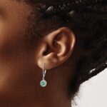 14k White Gold Diamond Halo and Emerald Leverback Dangle Earrings - Image 3