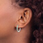 14k White Gold Diamond and Emerald 19mm Hinged Hoop Earrings - Image 3