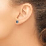 14k White Gold Sapphire Cluster and Diamond Halo Oval Post Earrings - Image 3