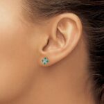 14k White Gold 2mm Round Emerald and Diamond Post Earrings - Image 3