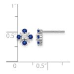 14k White Gold 2mm Round Blue Sapphire and Diamond Post Earrings - Image 4