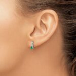 14k White Gold 4x3mm Pear Emerald and Diamond Dangle Post Earrings - Image 3
