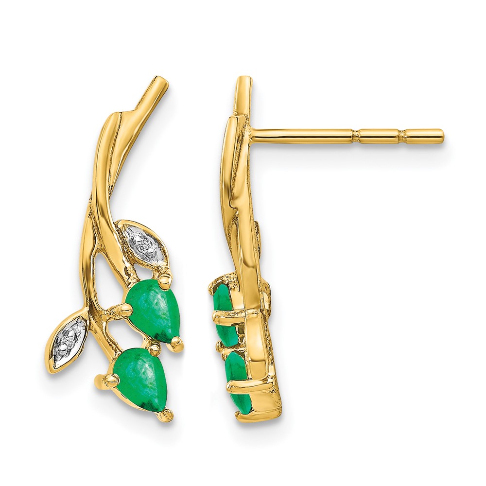 EM5619-EM-001-YA.jpg 14k Diamond and Pear Emerald Floral Post Earrings - Image 1