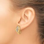 14k Polished Diamond Oval Hinged Hoop Earrings - Image 3
