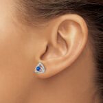 14k White Gold 3.5mm Round Blue Sapphire and Diamond Triangle Post Earrings - Image 3