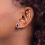 14k White Gold 1 1/5 carat Lab Grown Diamond VS/SI+ G+ and Oval Created Ruby Complete Halo Post Earrings - Image 3