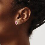 14k 6x4mm Oval Ruby and 3/4 carat Diamond Halo Post Earrings - Image 3