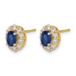 14k 6x4mm Oval Sapphire and 3/4 carat Diamond Halo Post Earrings - Image 2