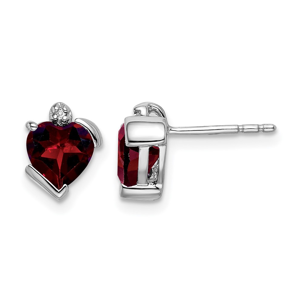 EM7028-GA-001-WA.jpg 14k White Gold Garnet and Diamond Heart Earrings - Image 1