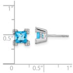 14k White Gold Square Blue Topaz and Diamond Earrings - Image 4