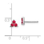 14k White Gold 3-stone Lab Created Ruby Triangle Post Earrings - Image 4