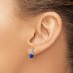 14k White Gold 6x4mm Emerald-cut Sapphire and Diamond Post Earrings - Image 3