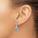 14k White Gold Baguette Emerald and Diamond Kite Dangle Post Earrings - Image 3
