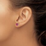 14k White Gold Ruby Cabochon Floral Post Earrings - Image 3