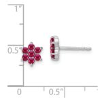 14k White Gold Ruby Cabochon Floral Post Earrings - Image 4