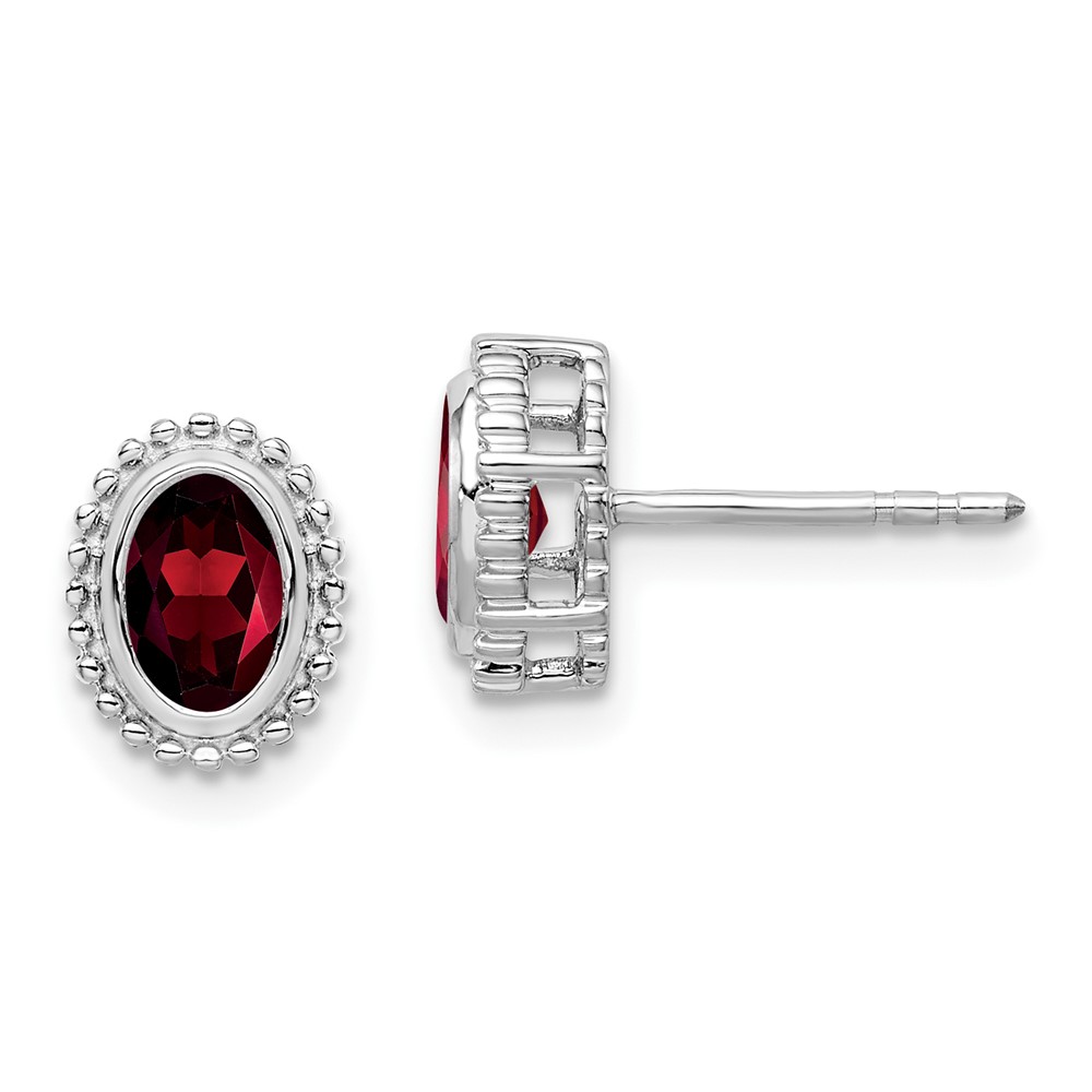 EM7202-GA-1W.jpg 10k White Gold Oval Garnet Post Earrings - Image 1
