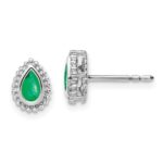 14k White Gold 5x3mm Pear Emerald Post Earrings