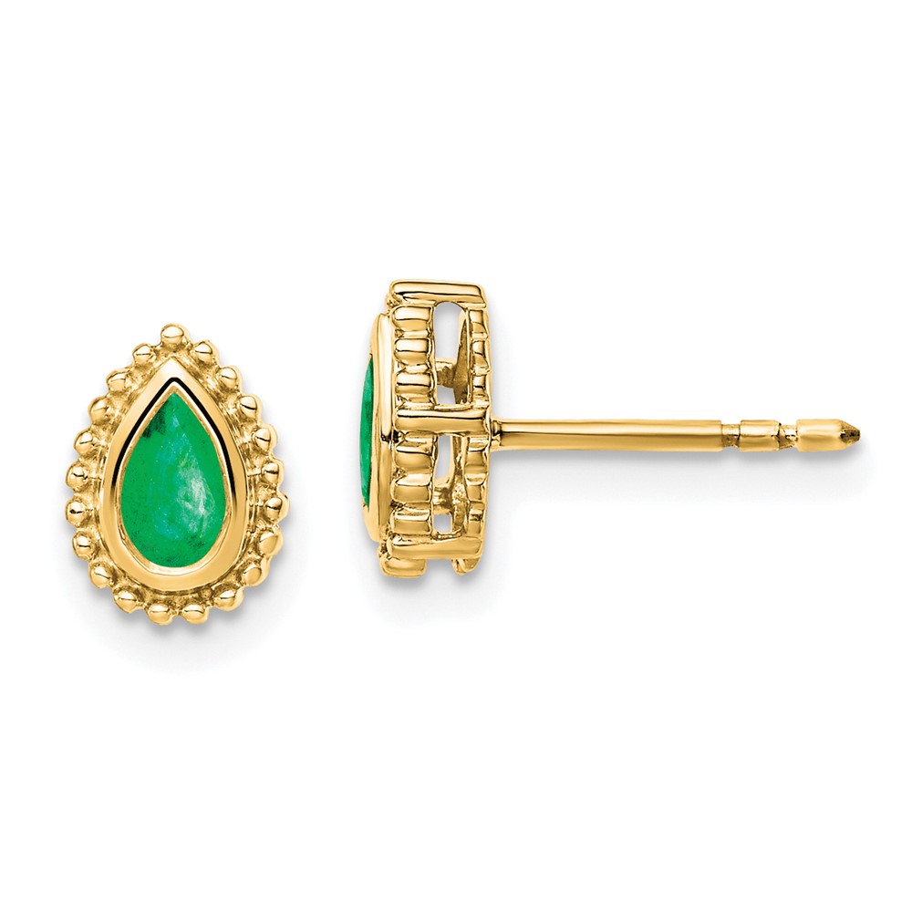 EM7203-EM-Y.jpg 14k 5x3mm Pear Emerald Post Earrings - Image 1