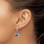 14k White Gold 10x5mm Marquise Lab Created Sapphire and Diamond Chain Dangle Post Earrings - Image 3