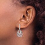 14k White Gold Ruby and Diamond Filigree Teardrop Dangle Post Earrings - Image 3