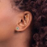 14k White Gold 3mm Round August/Peridot Triangle Post Earrings - Image 3