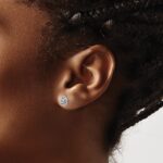 14k White Gold 3mm Round April/White Topaz Triangle Post Earrings - Image 3