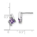 10k White Gold Cushion Amethyst and Diamond Earrings - Image 4