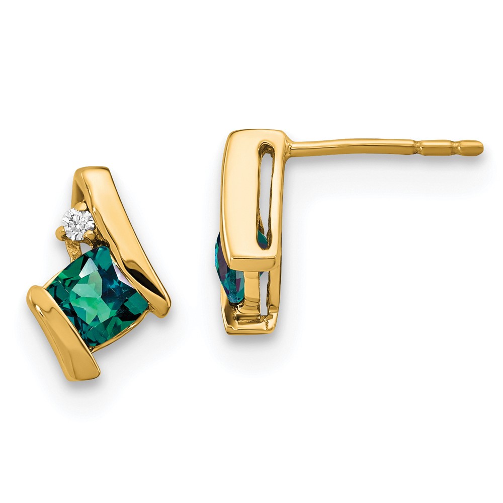 EM7398-CA-003-1YA.jpg 10k Yellow Gold Cushion Cr. Alexandrite and Diamond Earrings - Image 1