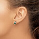 10k White Gold Cushion Cr. Emerald and Diamond Earrings - Image 3