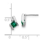 14k White Gold 4mm Cushion May/Lab Created Emerald and Diamond Post Earrings - Image 4