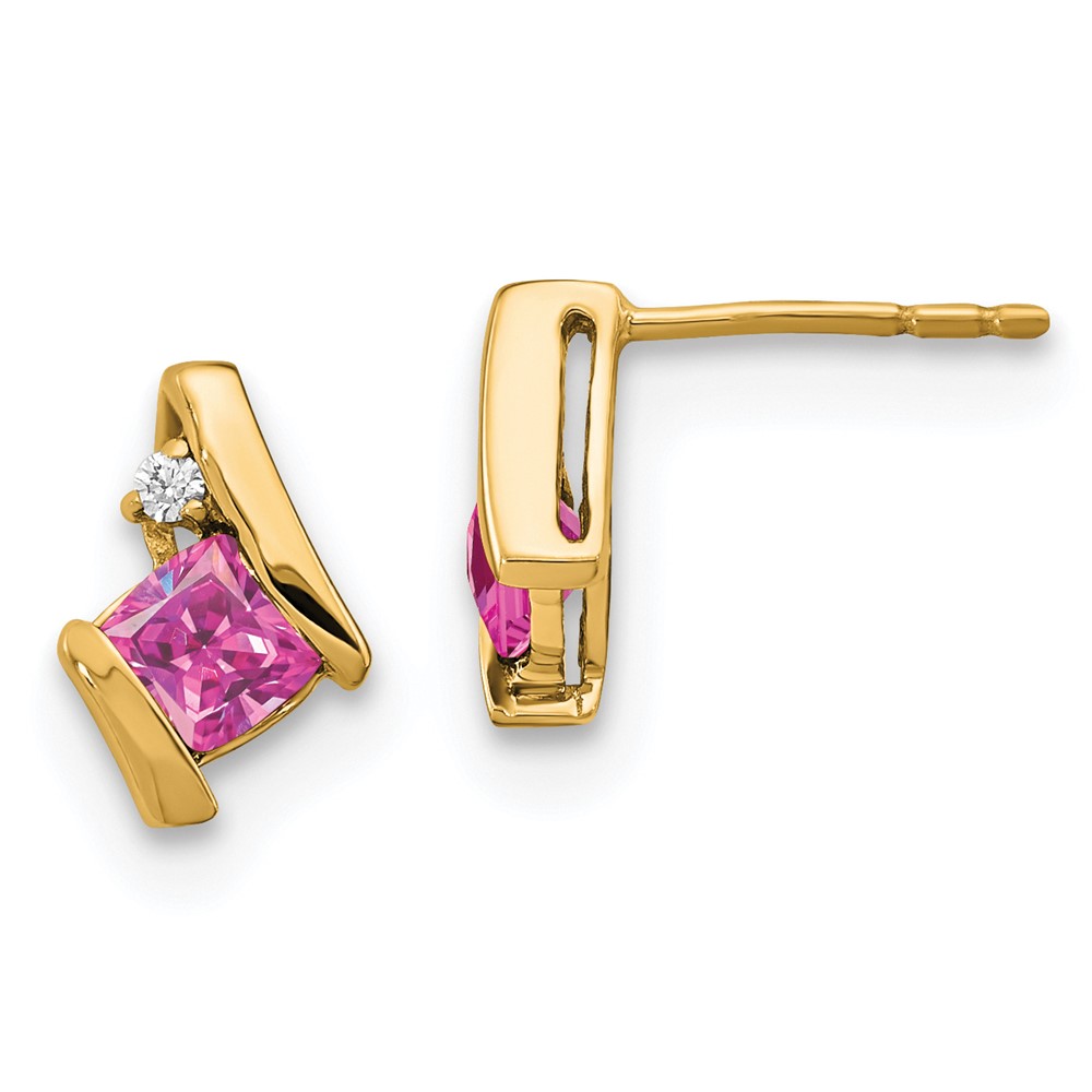EM7398-CPS-003-1YA.jpg 10k Yellow Gold Cushion Cr. Pink Sapphire and Diamond Earrings - Image 1