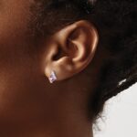 14k White Gold 4mm Cushion October/Lab Created Pink Sapphire and Diamond Post Earrings - Image 3