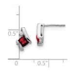 14k White Gold 4mm Cushion January/Garnet and Diamond Post Earrings - Image 4