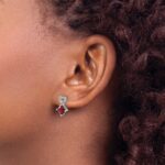 14k White Gold 6mm Cushion July/Lab Created Ruby and Diamond Heart Post Earrings - Image 3