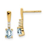 14K 5x3 Oval March/Aquamarine and Diamond Dangle Post Earrings