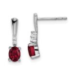 14k White Gold 5x3 Oval July/Lab Created Ruby and Diamond Dangle Post Earrings