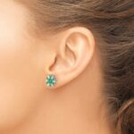 14k White Gold Emeral and Diamond Snowflake Post Earrings - Image 3