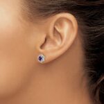 14k White Gold Amethyst and Diamond Post Earrings - Image 3